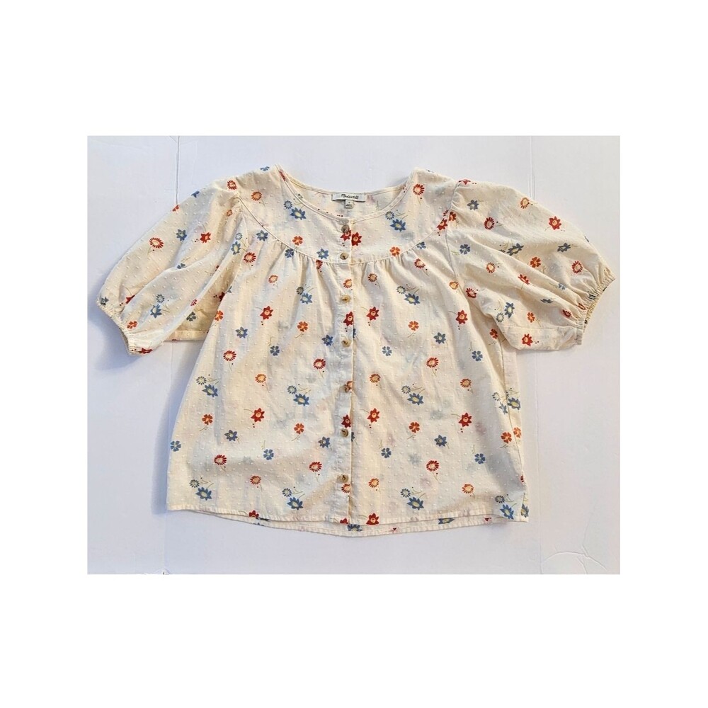 Madewell Prose Shirt in Dotted Floral Heyday Size Small Puff Sleeve Button Front